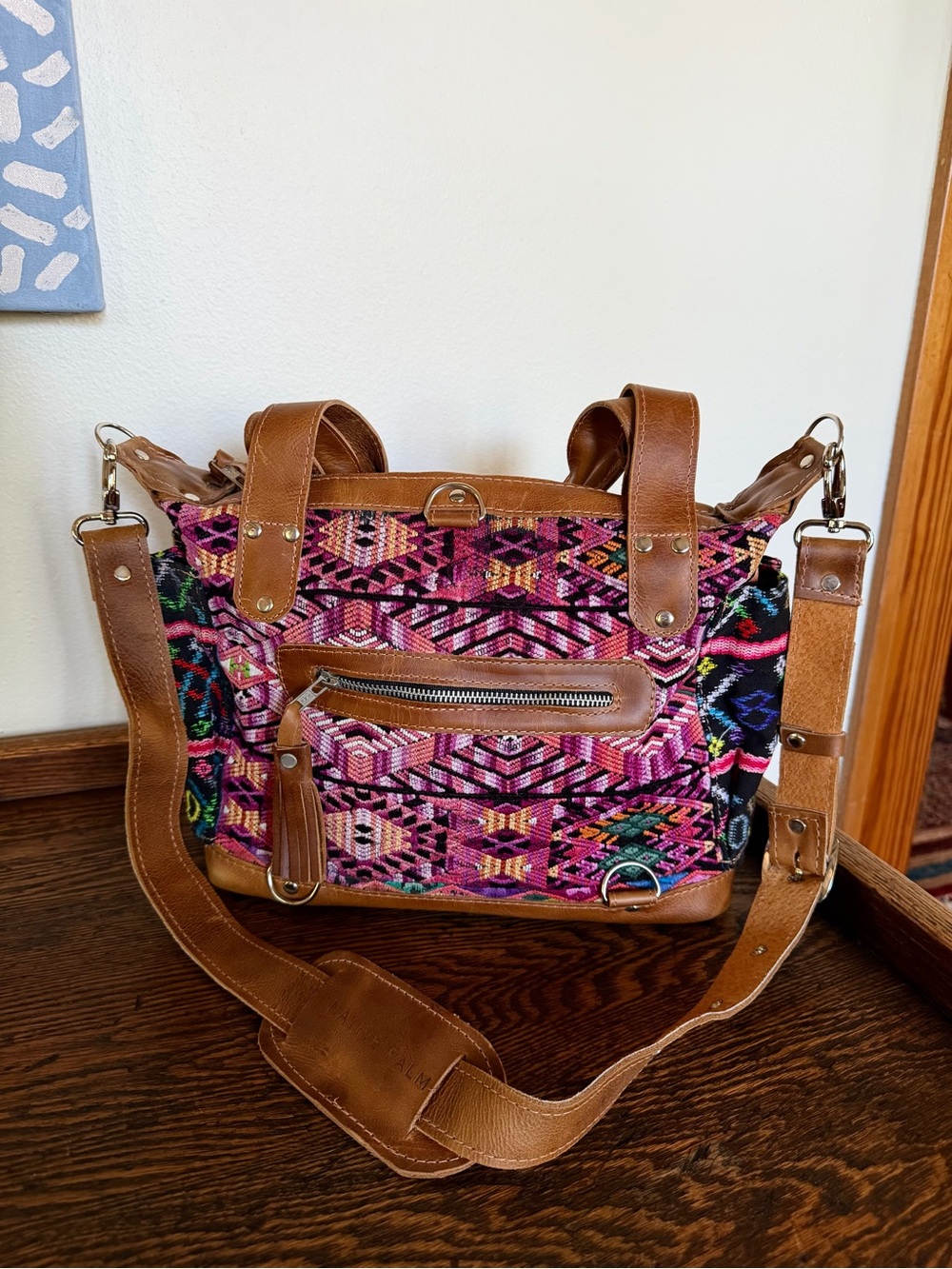 Native Palm upcycled vintage huipil
multicoloured handbag